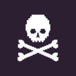 vector pixel illustration - white skull on dark background